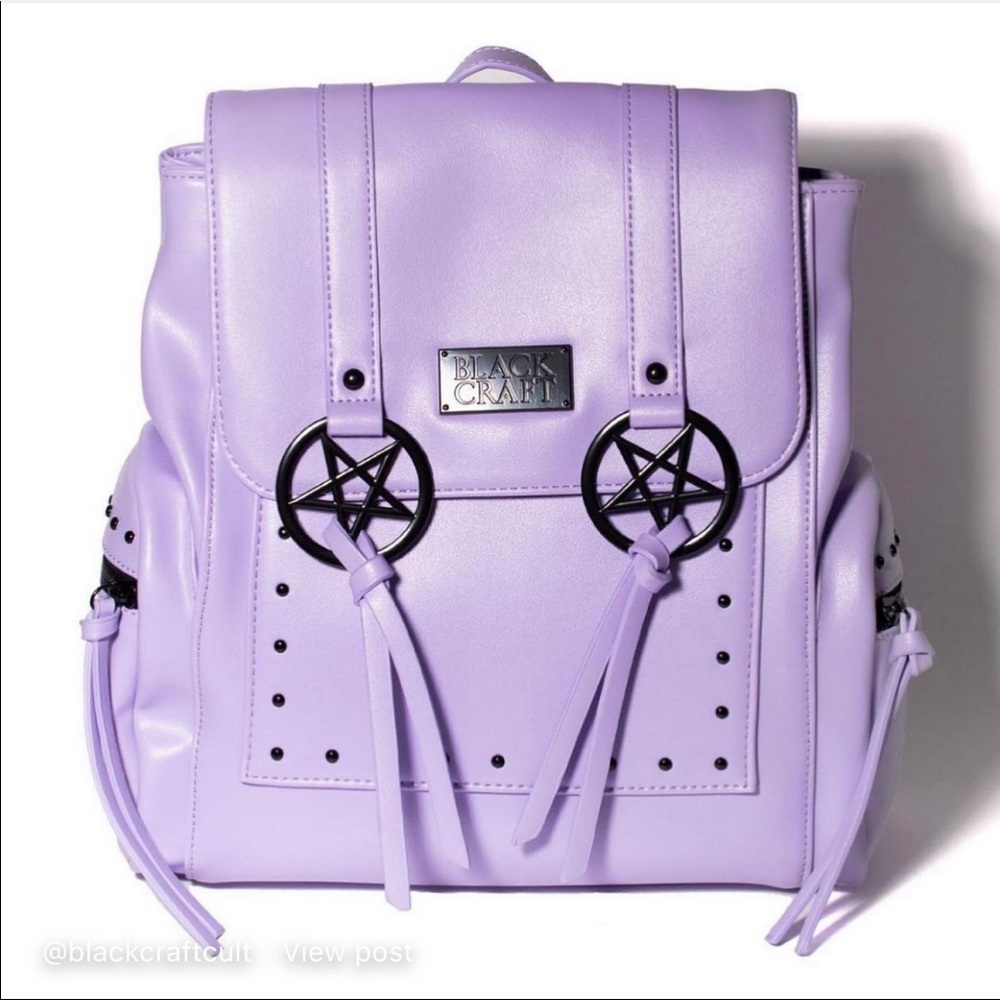 Black Craft Cult purple pentagram messenger backpack